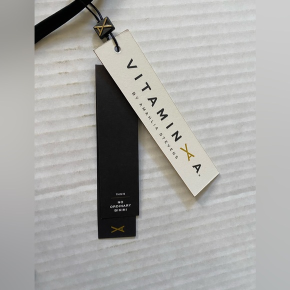 NWT Vitamin A Carbon 38 Swim Celine High Neck Mesh Halter Bikini Top Black S 8/M - Picture 4 of 15